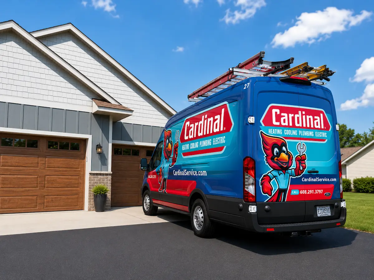 Cardinal Heating, Cooling, Plumbing & Electric employees and trucks